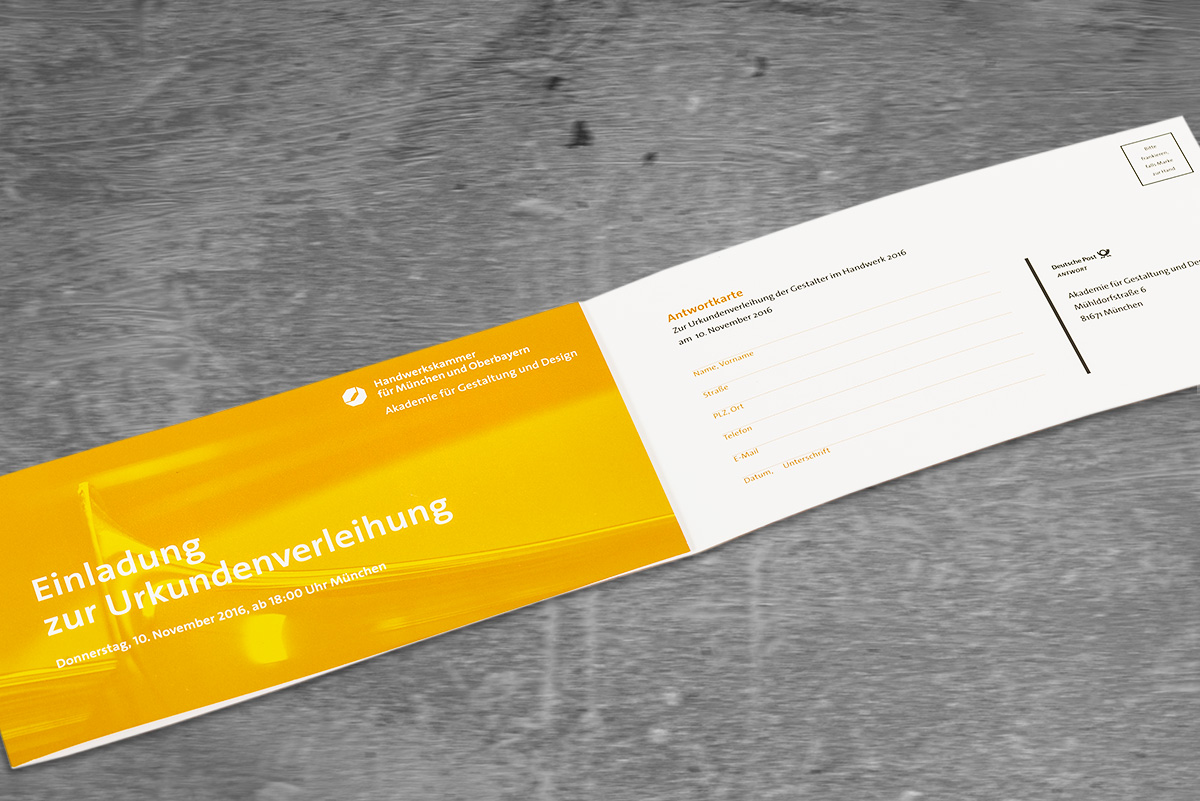  Schnieber Graphik, Einladungskarte HWK: Layout, Reinzeichnung, Druckvorstufe, Color Management